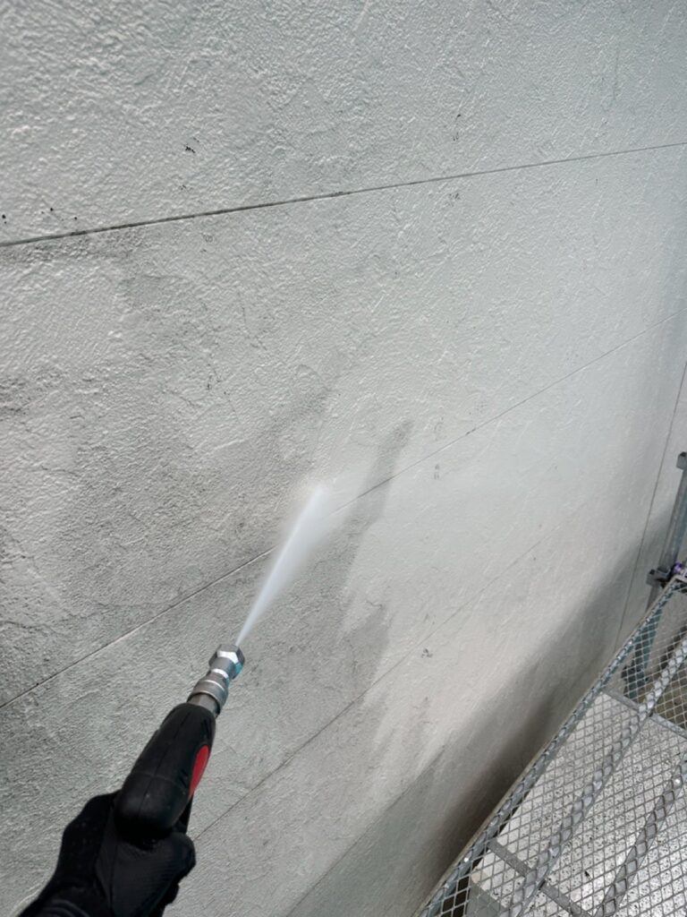 外壁洗浄<br />
（表面のコケやカビをしっかり落としました。）