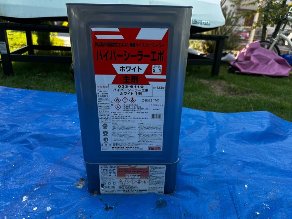 使用材料<br />
→屋根下塗り材料<br />
（油性2液難付着対応シーラーです。）